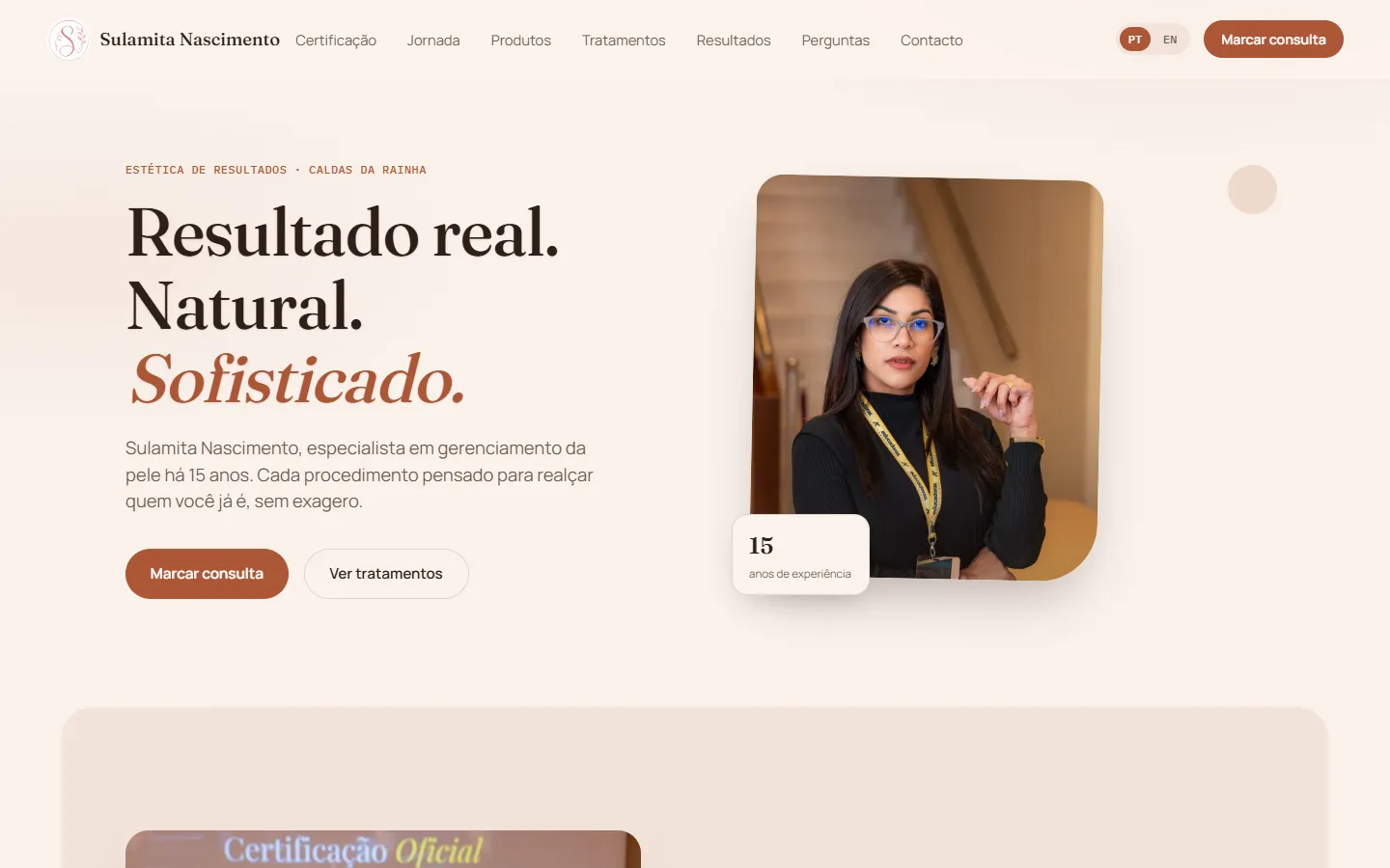 Página inicial do site da Sulamita Nascimento no computador